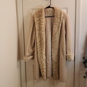 Vintage Lorovi Faux Fur Lined Coat Beige Size 10